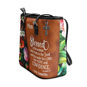 Meaningful Personalized Large Leather Tote Bag - Blessed Is The Woman Who Trusts In The Lord NUHN374