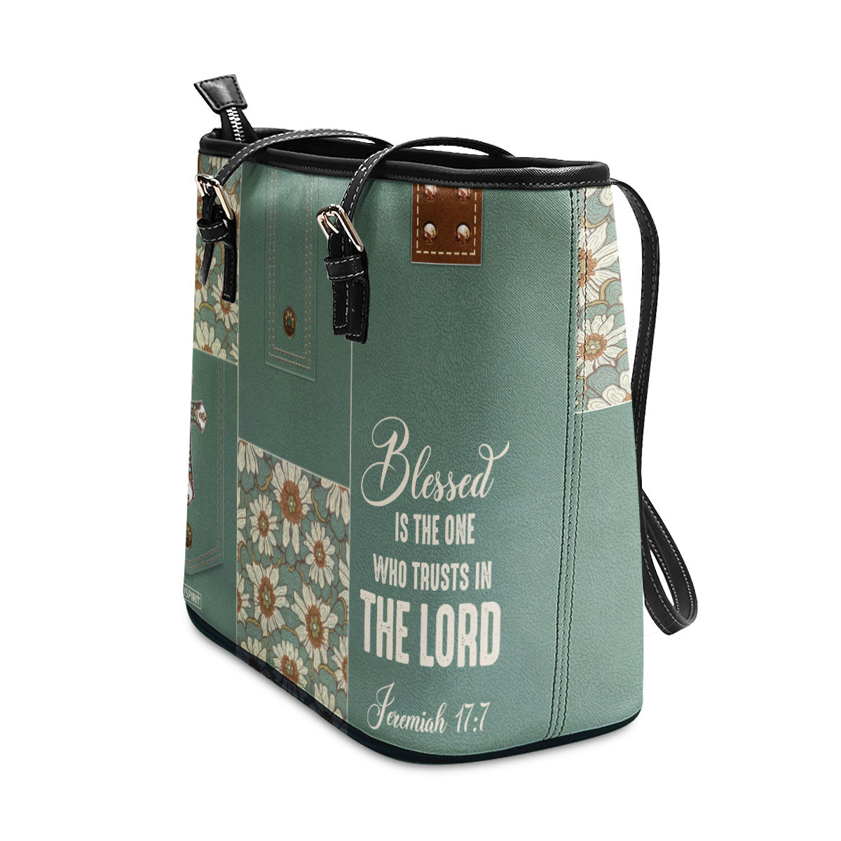 Stunning Personalized Large Leather Tote Bag - Blessed Is The One Who Trusts In The Lord NUM311