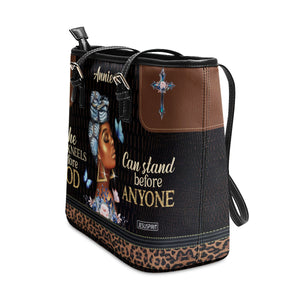 Special Personalized Large Leather Tote Bag - She Who Kneels Before God Can Stand Before Anyone NUM484