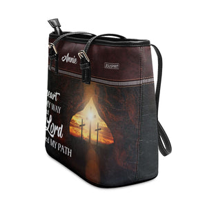 Special Personalized Large Leather Tote Bag - The Lord Established My Path HM424
