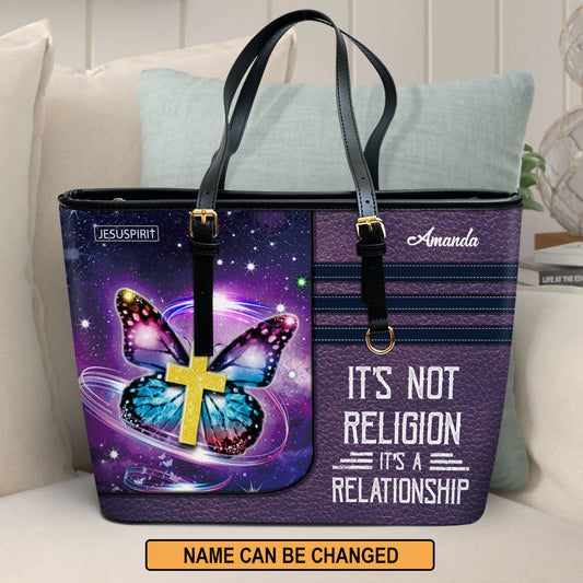 Beautiful Large Leather Tote Bag - It's Not Religion, It's A Relationship AHN222B