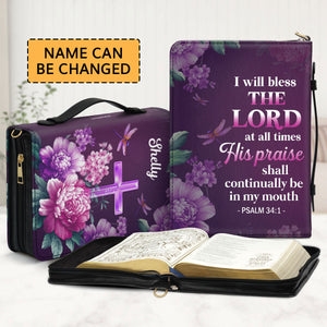 Jesuspirit | Personalized Zippered Bible Cover | Psalm 34:1 | I Will Bless The Lord At All Times | Bible Case With Name BCH24