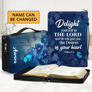 Jesuspirit | Psalm 37:4 | Blue Orchids And Lilac | Special Personalized Bible Cover | Delight Yourself In The Lord BCH47