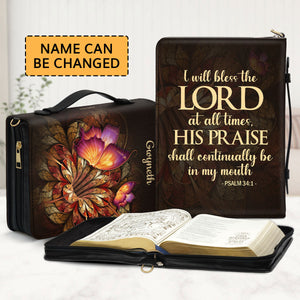 Jesuspirit | Personalized Zippered Bible Cover With Handle | Psalm 34:1 | Flower & Butterfly | I Will Bless The Lord At All Times BCH605