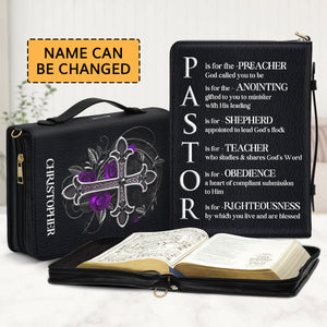 Jesuspirit | Purple Rose And Cross | S Is For Shepherd Appointed To Lead God's Flock | Personalized Bible Cover With Handle For Pastor BCH713