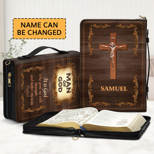 Jesuspirit | Personalized Zippered Bible Cover | Scripture Gifts For Men | Psalm 18:32 | Man Of God | Bible Carrying Case BCH720
