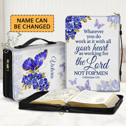 Jesuspirit | Christian Inspirational Gifts For Prayers | Colossians 3:23 | Butterfly And Flower | Personalized Zippered Bible Cover With Handle BCH743