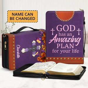 Jesuspirit | God Has An Amazing Plan For Your Life | Personalized Cross Bible Cover With Handle | Zippered Bible Carrying Case BCHN611