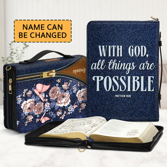 Jesuspirit | Matthew 19:26 | With God All Things Are Possible | Christ Gift For Christian Prayer | Zippered Leather Bible Cover With Handle BCHN673