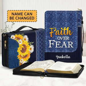 Jesuspirit | Personalized Sunflower Bible Cover With Handle | Faith Over Fear | Scripture Gifts For Christian Prayers BCHN674