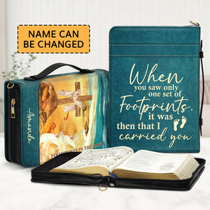 Jesuspirit Personalized Bible Cover | Leather Bible Case With Name | Footprints In The Sand BCNUHN490
