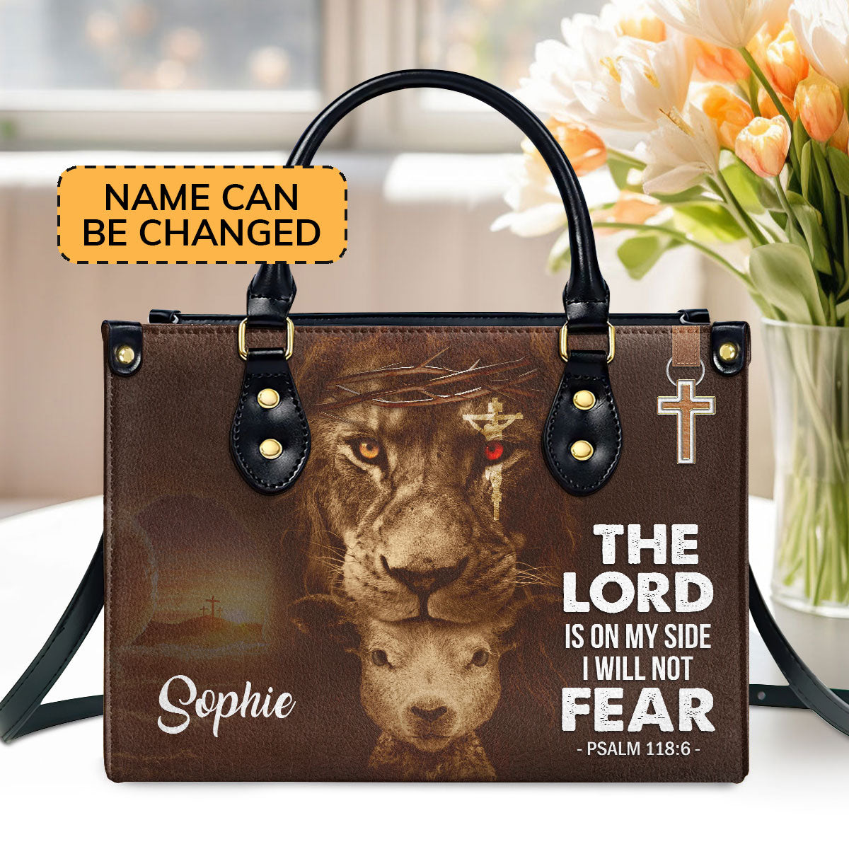 Jesuspirit Personalized Leather Bible Bag with Handle | Gifts for Christian Women | Lion & Lamb Custom Bible Carrying Purse with Handle| Christian