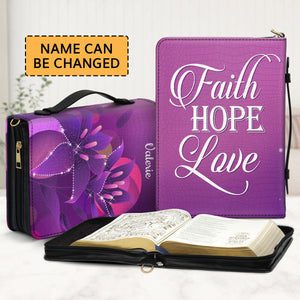 Faith, Hope, Love - Personalized Purple Bible Cover H07