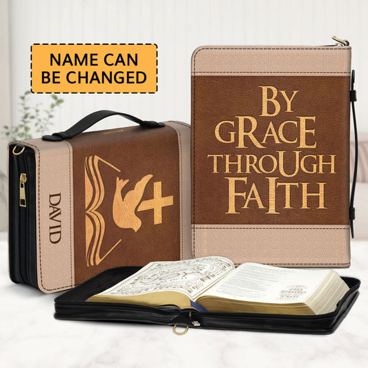 Jesuspirit Personalized Cross Bible Cover - By Grace Through Faith Bible Carrying Case With Zipper H14B