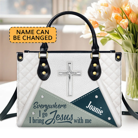 Stunning Christian Butterfly Leather Handbag - Everywhere I Go, I Bring Jesus With Me HHN370