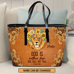 Gorgeous Large Leather Tote Bag - God Is Within Her, She Will Not Fall HIHN259