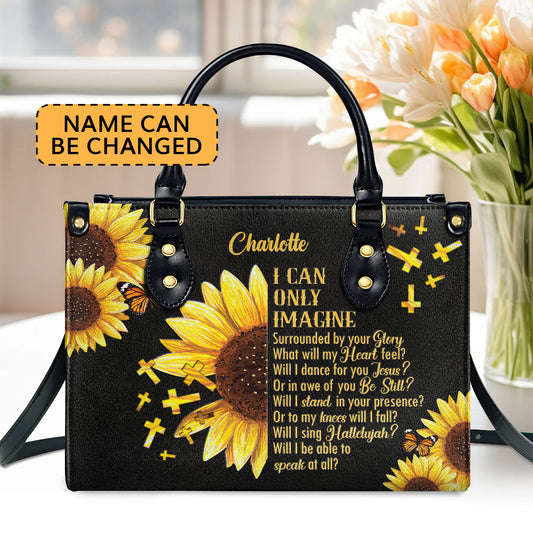 Jesuspirit | I Can Only Imagine | Sunflower And Cross | Personalized Leather Handbag With Handle HN153