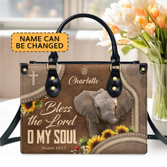 Bless The Lord O My Soul Leather Bag - Custom Name Elephant Leather Ha -  Happykun