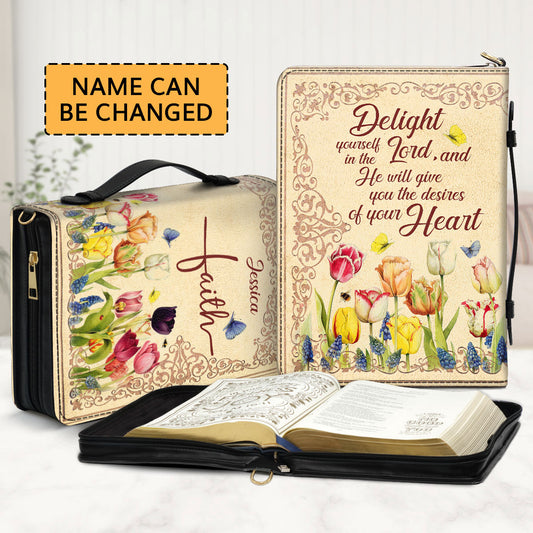 Jesuspirit Flower Bible Cover | Delight Yourself In The Lord Leather Bible Case | Gift For Women's Ministry HN19