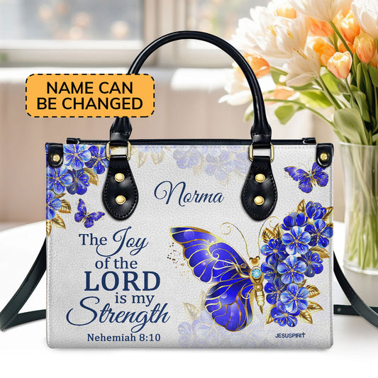 Jesuspirit | Nehemiah 8:10 | The Joy Of The Lord Is My Strength | Bible Verse Gifts For Christian Women | Personalized Leather Handbag With Handle LHBH743B