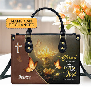 Jesuspirit | Blessed Is The One Who Trusts In The Lord | Jeremiah 17:7 | Spiritual Gift Bible Verse For Christian Women | Personalized Leather Handbag With Handle LHBH827