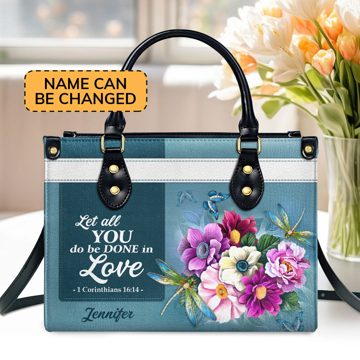 Jesuspirit | 1 Corinthians 16:14 | Let All That You Do Be Done In Love | Christian Valentines Day Ideas For Women | Personalized Leather Handbag With Handle LHBH829
