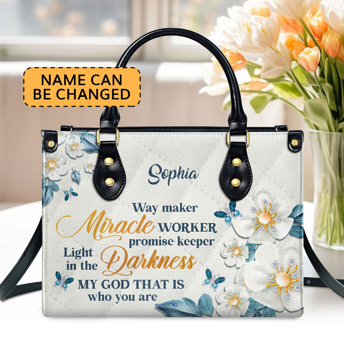 Personalized Leather Handbag With Handle | Way Maker And Miracle Worker