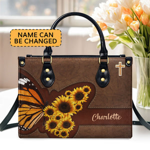 Jesuspirit | Personalized Sunflower Leather Handbag With Handle | Religious Gifts For Christian Women LHBHN653