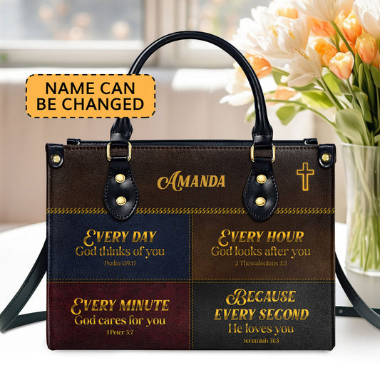 Jesuspirit | Personalized Leather Handbag With Handle | Everyday God Thinks Of You | Meaningful Spiritual Gifts For Christian Woman LHBHN655