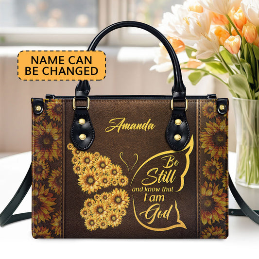 Jesuspirit | Be Still And Know That I Am God | Personalized Leather Handbag With Handle | Psalm 46:10 | Christ Gifts For Religious Women LHBHN666