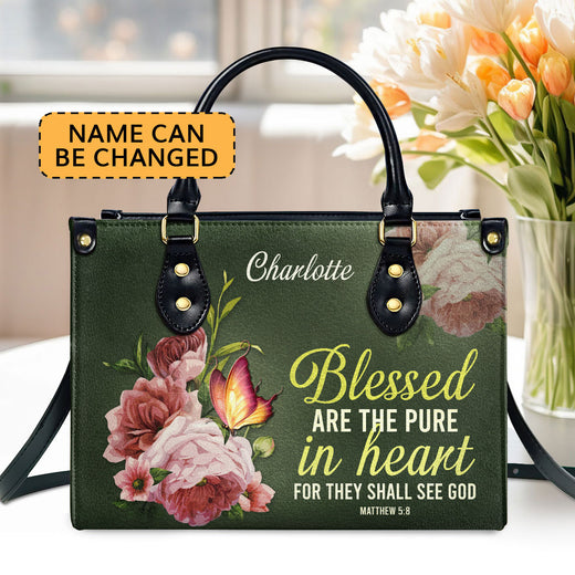 Jesuspirit | Christian Gifts For Women | Personalized Peony Leather Handbag With Handle | Blessed Are The Pure In Heart | Matthew 5:8 LHBHN676