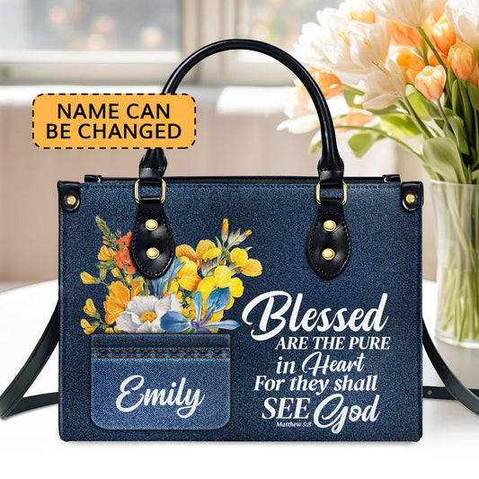 Jesuspirit | Personalized Leather Handbag With Handle | Blessed Are The Pure In Heart | Matthew 5:8 | Spiritual Gifts For Christian Women LHBHN677