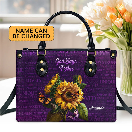 Jesuspirit | What God Says About You | Religious Gift For Christian Ladies | Personalized Leather Handbag With Handle LHBHN742W