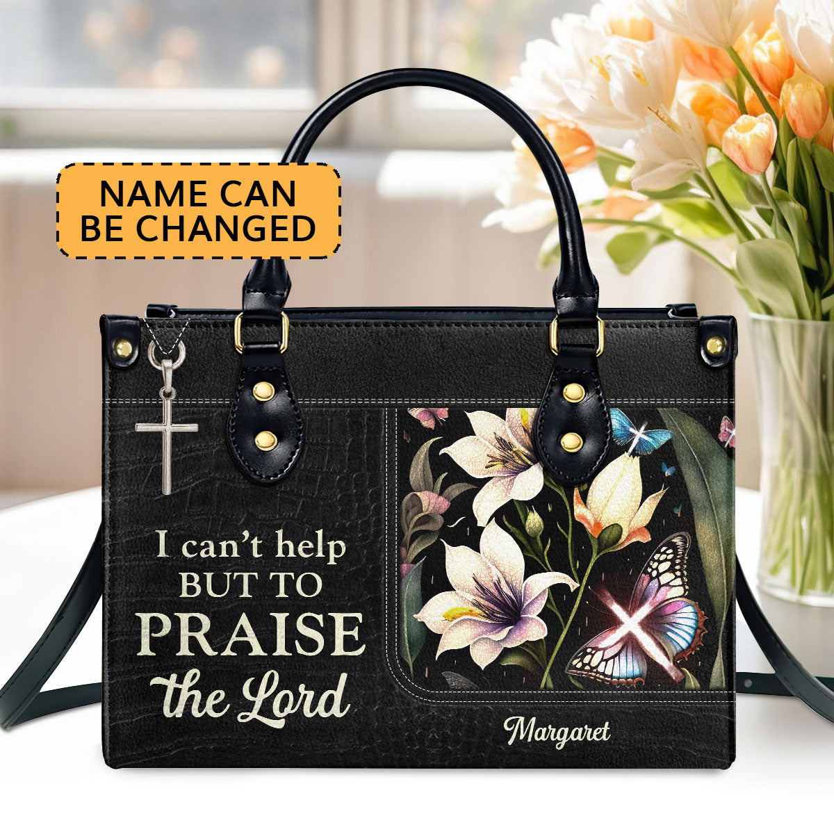 Jesuspirit | Personalized Zippered Leather Handbag With Handle | Religious Gift For Worship Friends | I Can't Help But To Praise The Lord LHBHN797