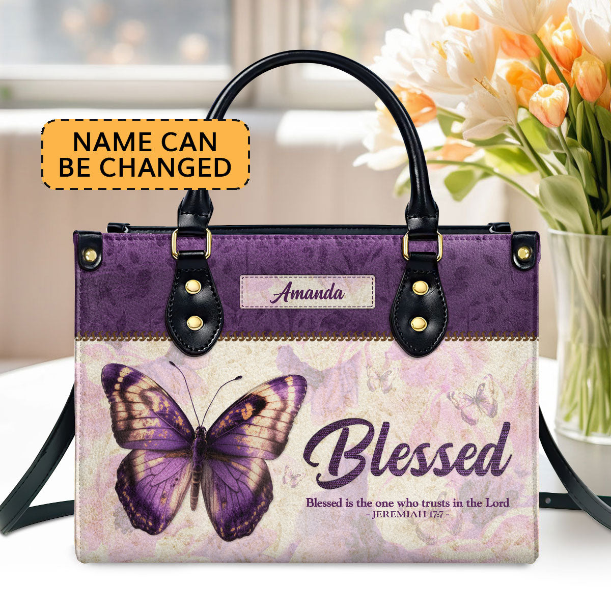 Jesuspirit | Blessed Is The One Who Trusts In The Lord | Jeremiah 17:7 | Personalized Zippered Leather Handbag | Meaningful Gift For Christian Ladies LHBHN801