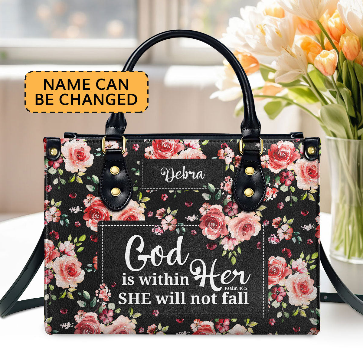 Jesuspirit | Spiritual Gift For Christian Ladies | Psalm 46:5 | God Is Within Her, She Will Not Fall | Personalized Leather Handbag With Handle LHBHN807