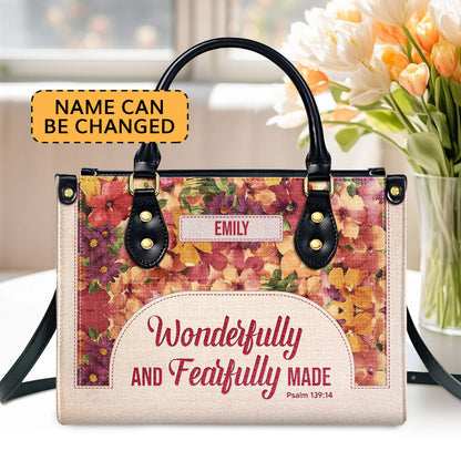 Jesuspirit | Personalized Leather Handbag With Zipper | Inspirational Gift Christian Ladies | Wonderfully And Fearfully Made | Psalm 139:14 LHBHN810