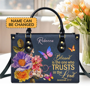 Jesuspirit | Blessed Is The Woman Who Trusts In The Lord | Jeremiah 17:7 | Personalized Flower Leather Handbag LHBM680