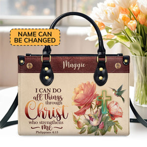 Jesuspirit | Personalized Leather Handbag | I Can Do All Things Through Christ | Philippians 4:13 | Humming Bird And Cross LHBM681