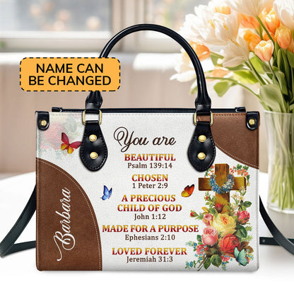 Jesuspirit | A Precious Child Of God | Unique Personalized Leather Handbag For Women | Roses And Cross LHBM705