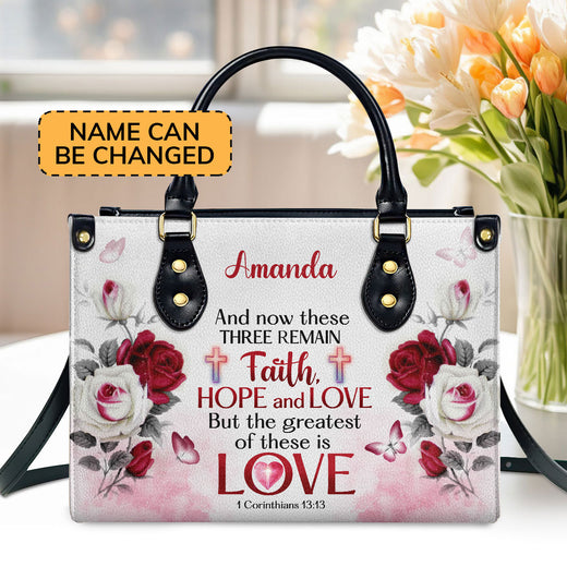 Jesuspirit | Corinthians 13:13 | Inspirational Gifts With Bible Verse For Christian Women | Personalized Leather Handbag With Handle LHBM711