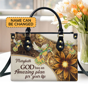 God Has An Amazing Plan For Your Life - Elegant Personalized Bird And Flower Leather Handbag NUH276