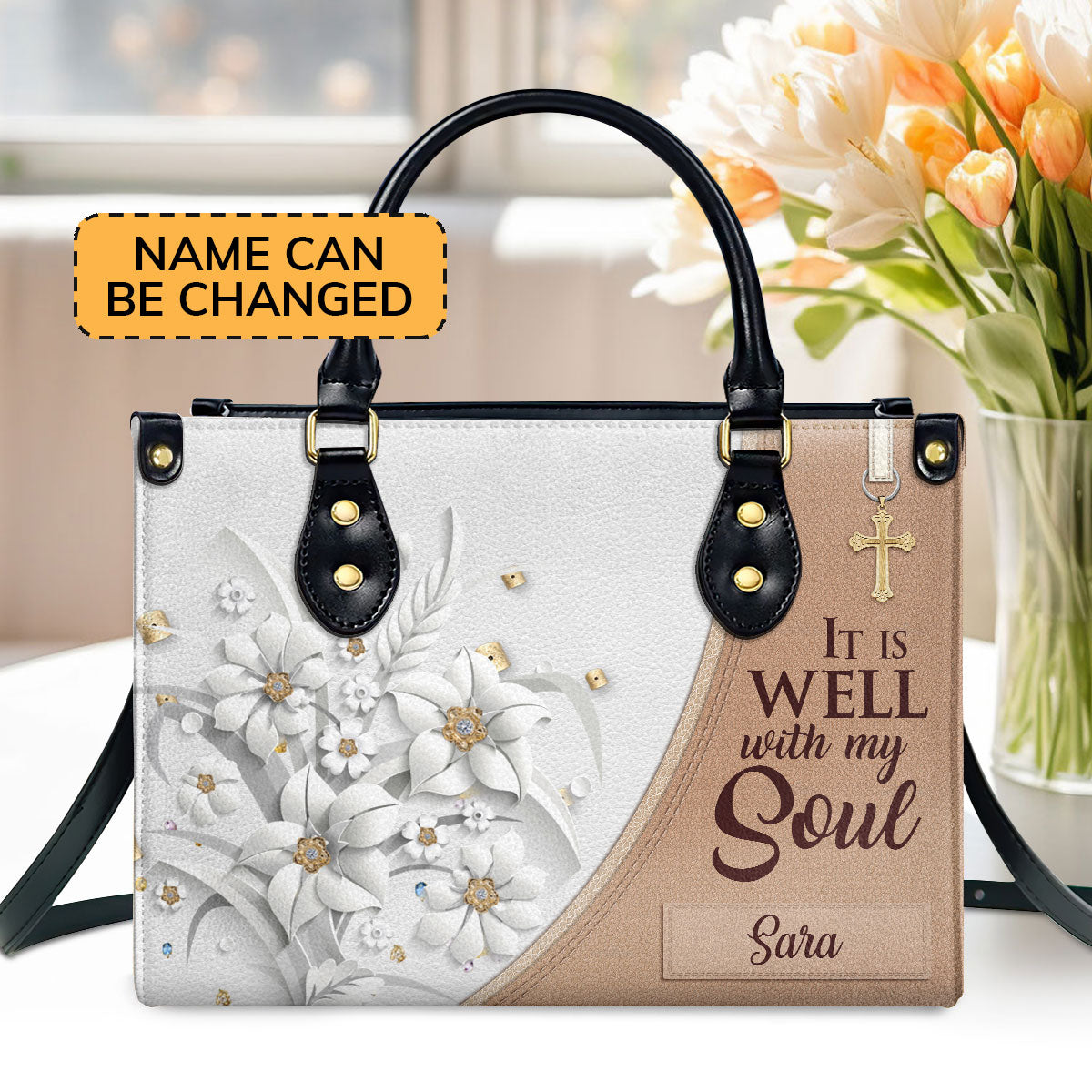 Beautiful Personalized Leather Handbag - It Is Well With My Soul NUH336