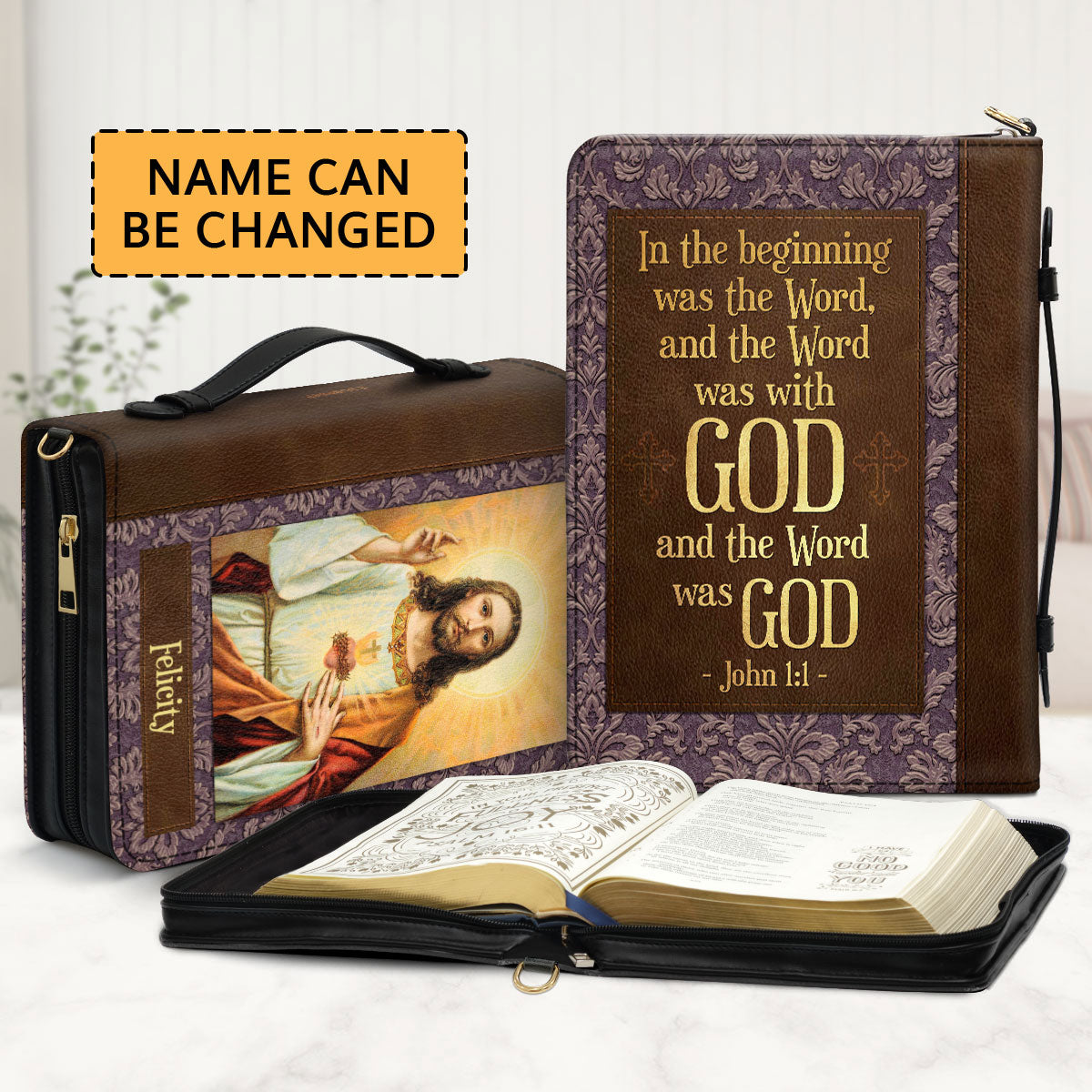 Jesuspirit Leather Bible Cover With Handle - The Word Was With God Bible Case NUH337B