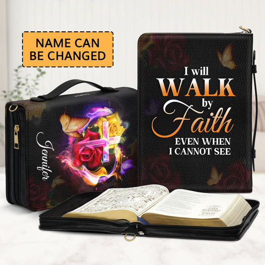 Jesuspirit Personalized Zippered Bible Cover | Walk By Faith Bible Case | Worship Members Gift Idea NUH433