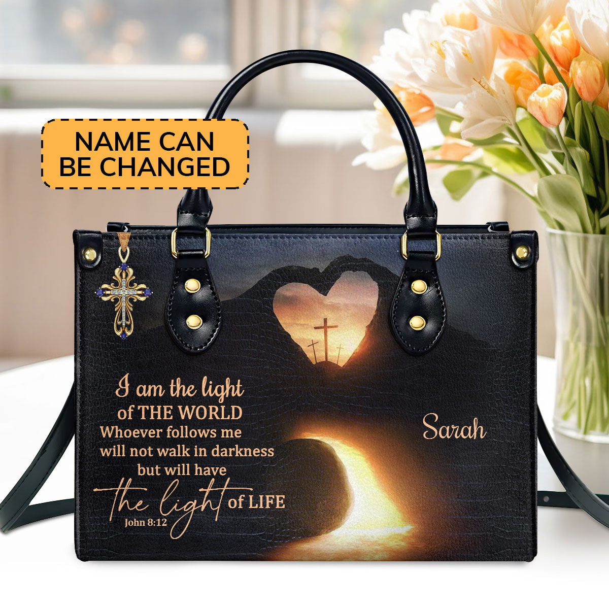 Beautiful Personalized Leather Handbag - I Am The Light Of The World NUH450