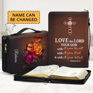 Jesuspirit Personalized Bible Cover With Handle | Rose And Cross Bible Carrying Case | Religious Gift For Women NUH469A