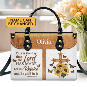 Pretty Personalized Cross Leather Handbag - This Is The Day That The Lord Has Made NUHN305
