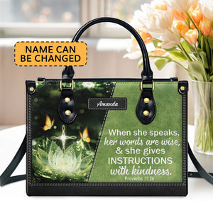 Gorgeous Personalized Leather Handbag - When She Speaks, Her Words Are Wise NUHN316