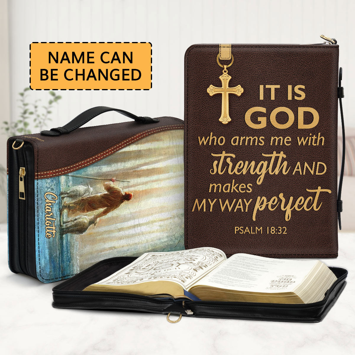 It Is God Who Makes My Way Perfect - Personalized Bible Cover NUHN364